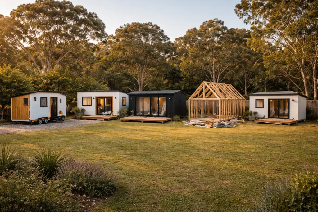 Different types of tiny homes in an Australian setting